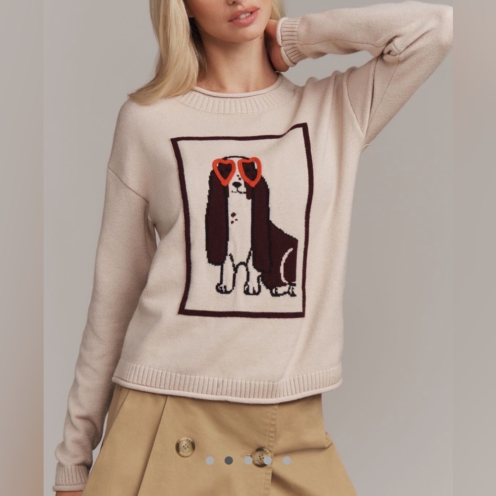 NWT Anthropologie Flat Winter Crew-Neck Dog Icon Sweater SZ M